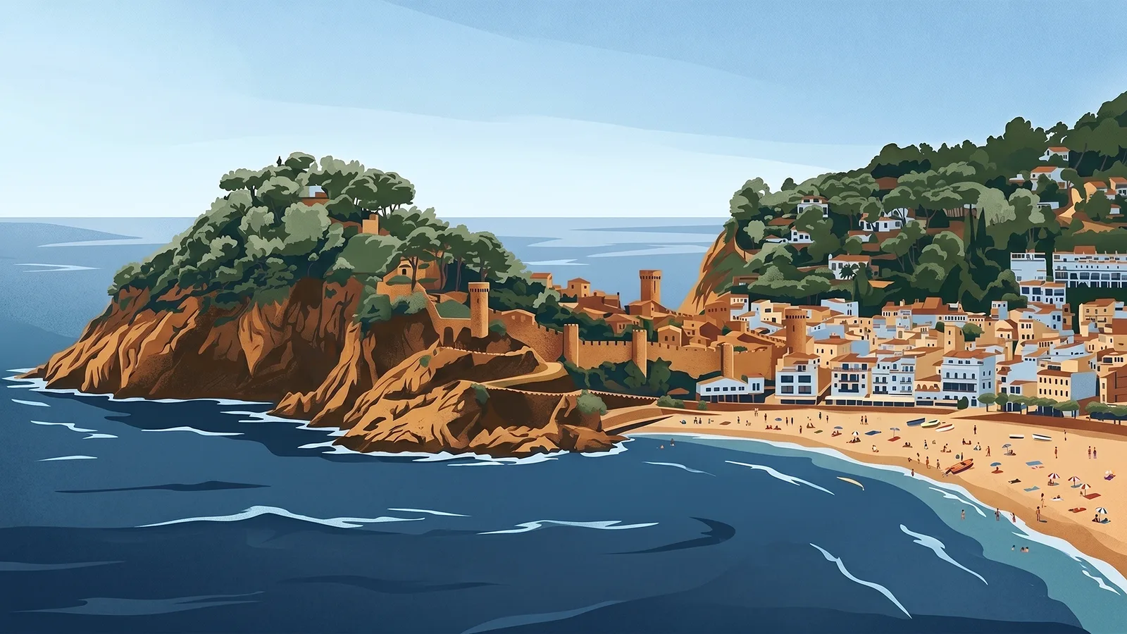 Il·lustració de la Vila Vella i la platja de Tossa de Mar